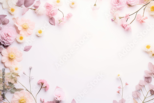 Flat lay image of flowers  twigs and leafs. perfect for backgrounds  weddings  decoration etc.