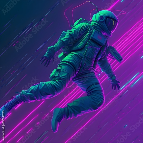 "Neon Odyssey: An Astronaut's Futuristic Journey in the Metaverse" / Generative AI Artwork