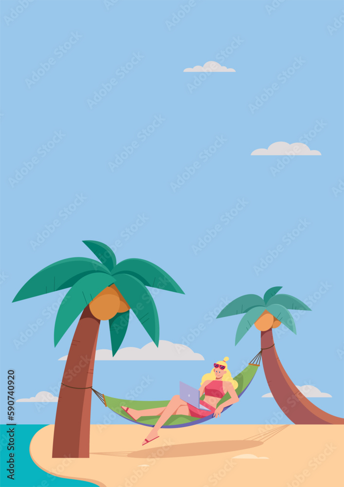 Obraz premium Freelancer Girl on Hammock Vertical