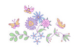 Floral design with butterflies. Vector isolated color illustration in doodle style.