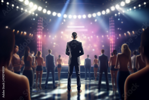 View from the Backstage: TV Show Host or Contestant on Stage
