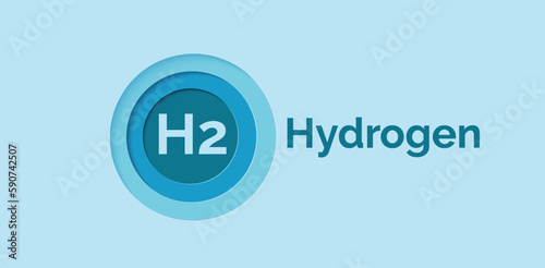 Hydrogen symbol in a blue circle on a blue background. Banner template for a website.  Hydrogen energy. Н2. Green hydrogen logo. Clean energy. Vector illustration