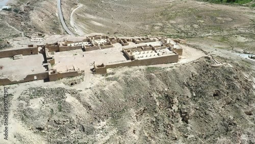 Avdat Nabatean city ruins in the Negev desert, Israel, aerial drone view 4k