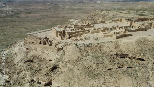 Avdat Nabatean city ruins in the Negev desert, Israel, aerial drone view 4k