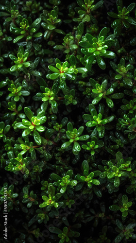 Thyme, adorned with glistening droplets of water. Generative AI