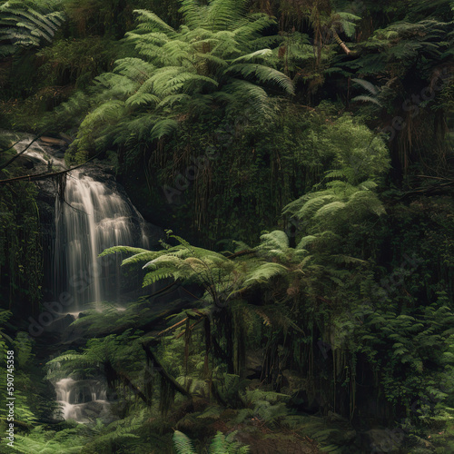 Generative AI waterfall in a lush forest