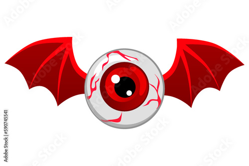 Red Flying Eyeball, Vector Illustration of flying human eyeball with bat or dragon wings