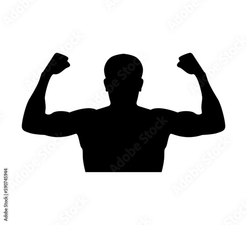 vector silhouette Muscular man showing off his muscles on white background,