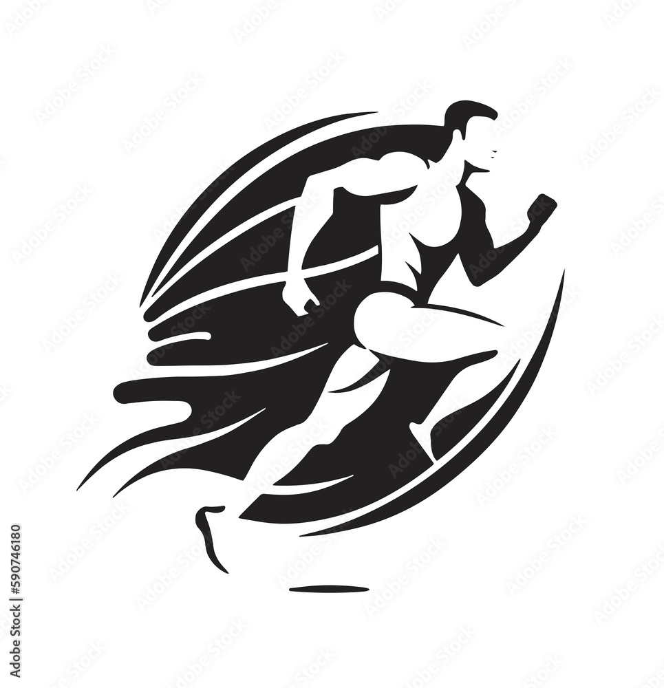 silhouette of a Running person black silhouette tattoo abstract art on white background. running young player on white background