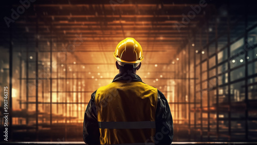 Canvastavla engineer in a yellow vest and hardhat overlooking the construction site