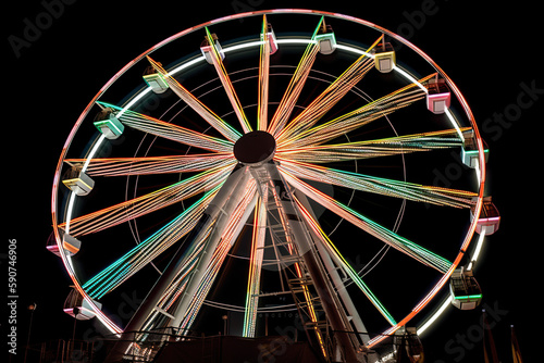 Ferris wheel tivoli at night with neon lights - ,generative ai
