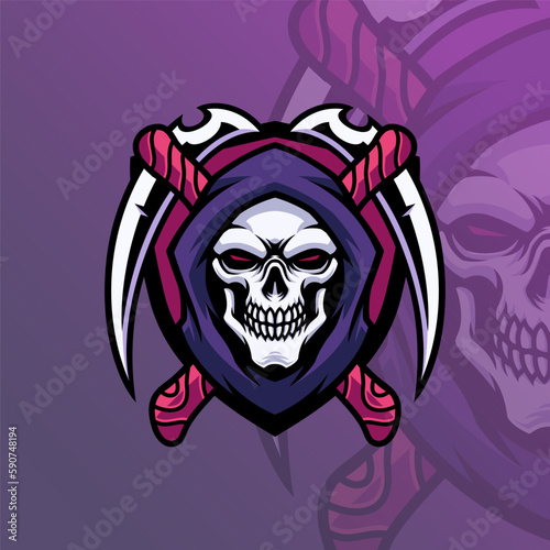 Mascot of Skull Reaper that is suitable for e-sport gaming logo template