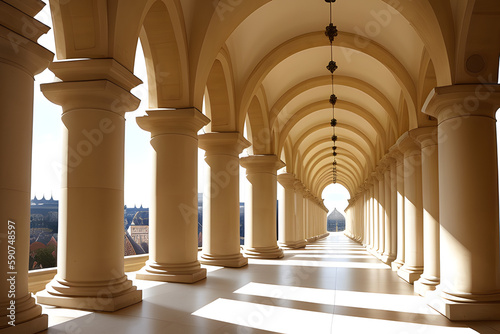 A delightful architectural tunnel of white columns in Dresden in Germany.