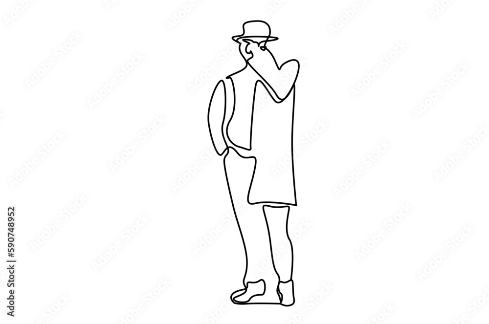old fashioned detective pose full length line art