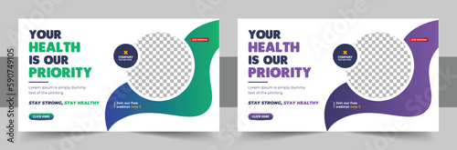 Medical healthcare video thumbnail or web banner video thumbnail, Thumbnail for hospital live workshop business template, Dental hospital and clinic social media cover layout