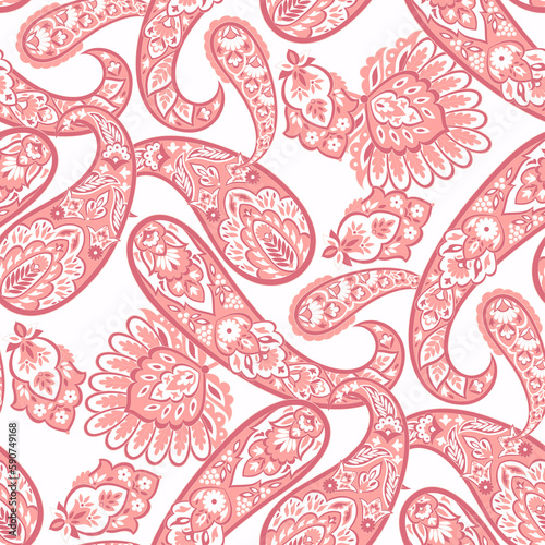 Seamless pattern with paisley ornament. Ornate floral decor for fabric.