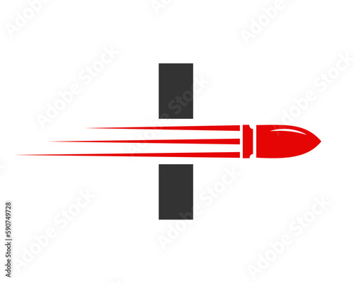 Letter I Shooting Bullet Logo With Concept Weapon For Safety and Protection Symbol