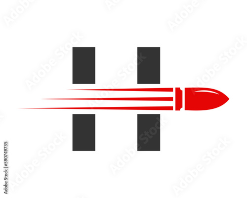 Letter H Shooting Bullet Logo With Concept Weapon For Safety and Protection Symbol