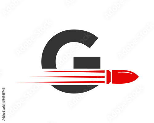 Letter G Shooting Bullet Logo With Concept Weapon For Safety and Protection Symbol