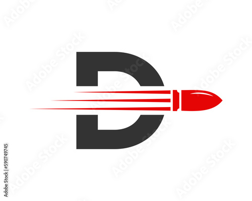 Letter D Shooting Bullet Logo With Concept Weapon For Safety and Protection Symbol