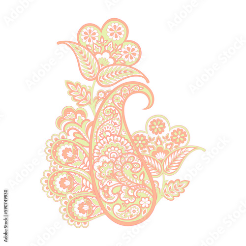 Paisley isolated pattern. Damask floral illustration in batik style