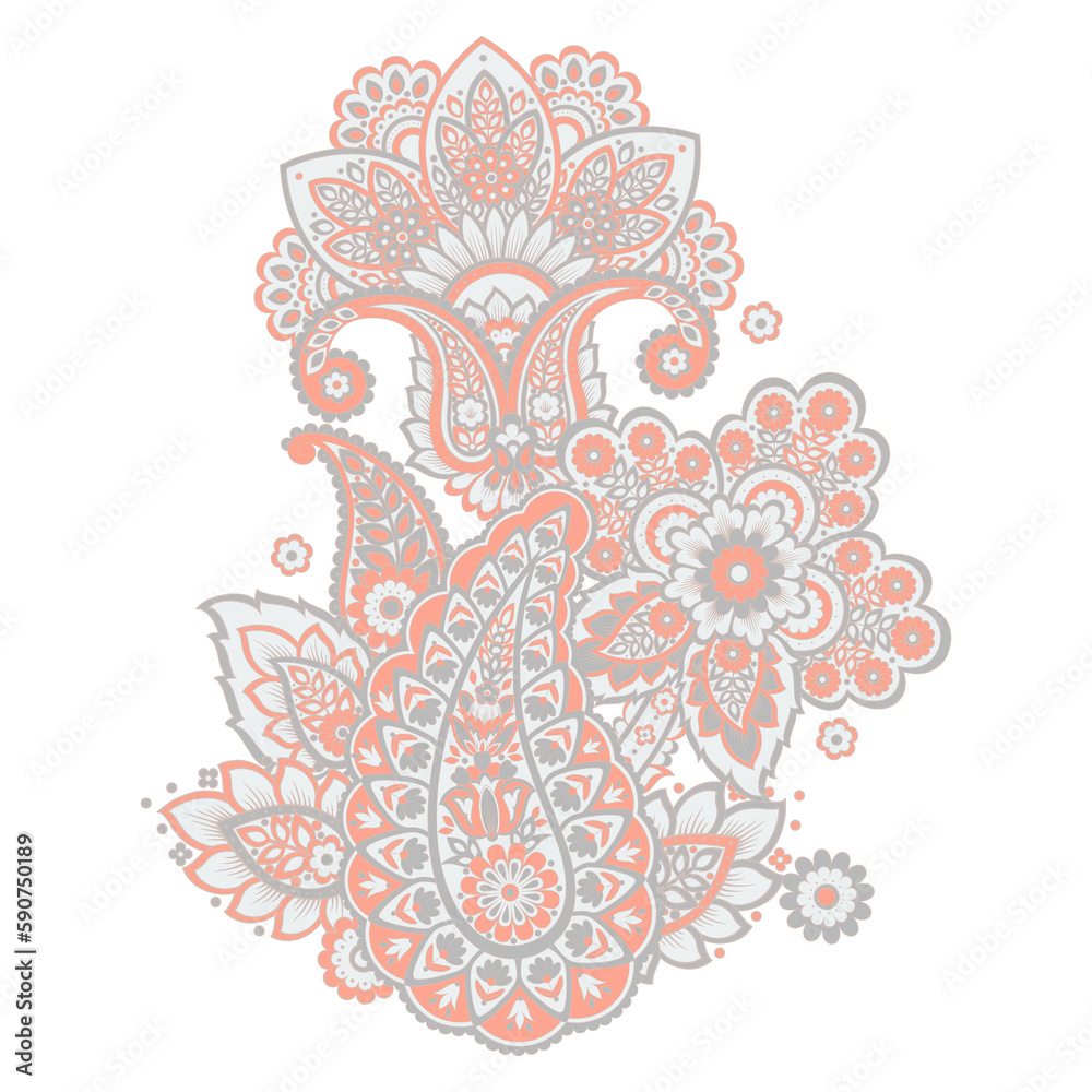 Paisley pattern. Isolated Fantastic flower, leaves