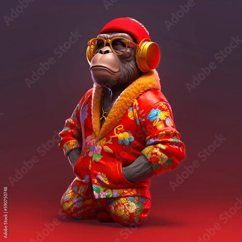 Monkey rapper, cartoon colorful monkey with sunglasses nft style, Created with generative A