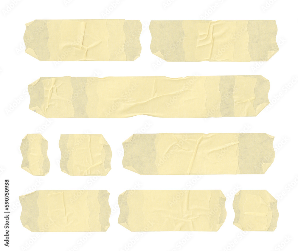 Collection of adhesive tape pieces on transparent background	