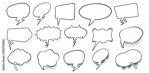 Speech Bubbles Set of Outlined Rectangle and Square Blank Trendy Shapes, Editable Stroke Elements on White Background, Vector Flat Graphic Design