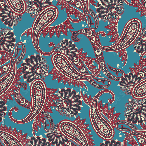 Paisley seamless floral pattern. Damask vintage background