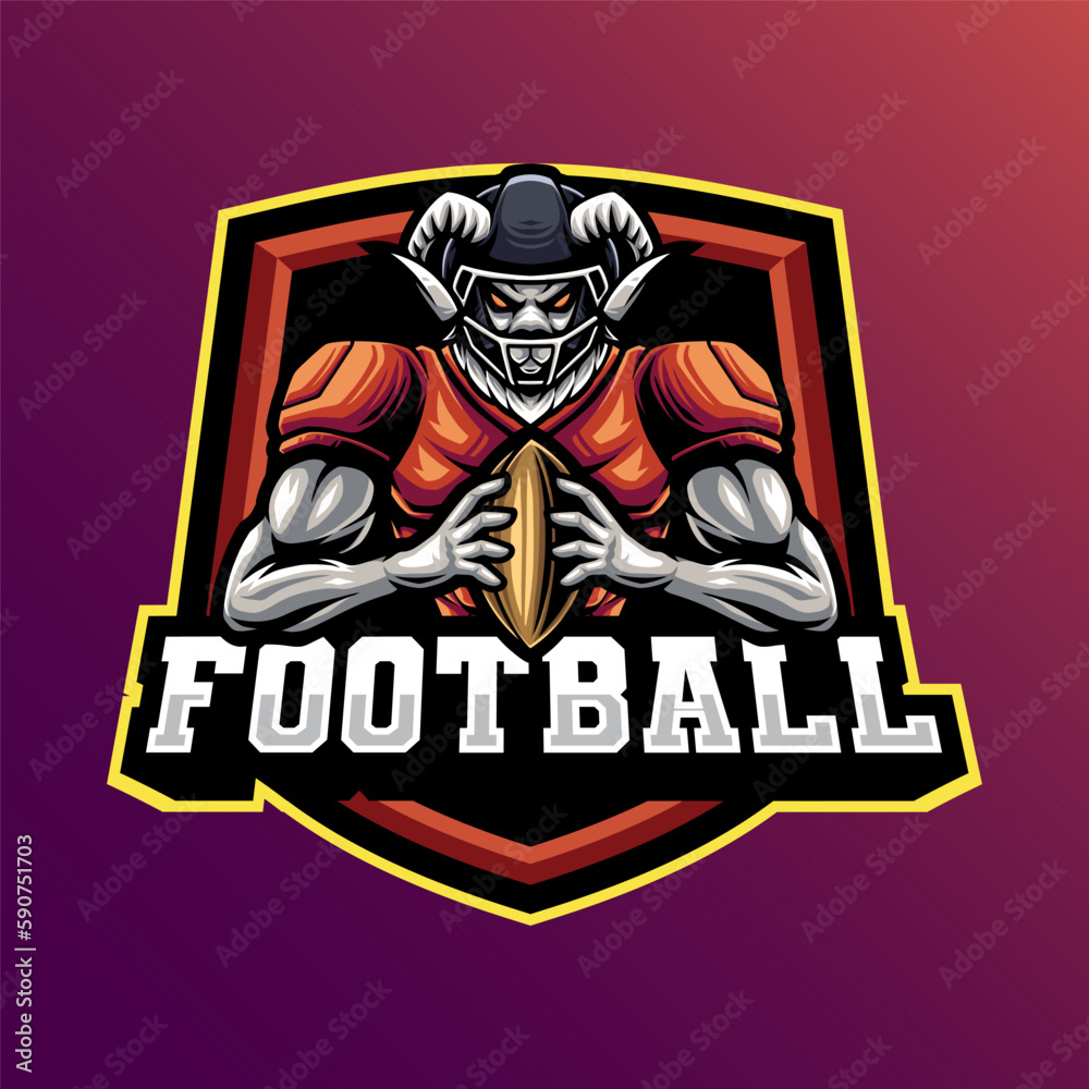 Mascot of goat rugby american football that is suitable for e-sport gaming logo template