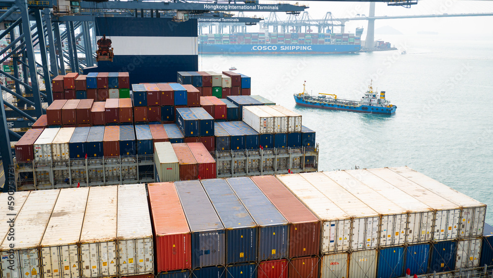 Hong Kong 01.19.2023 Loading and discharging of ultra large container