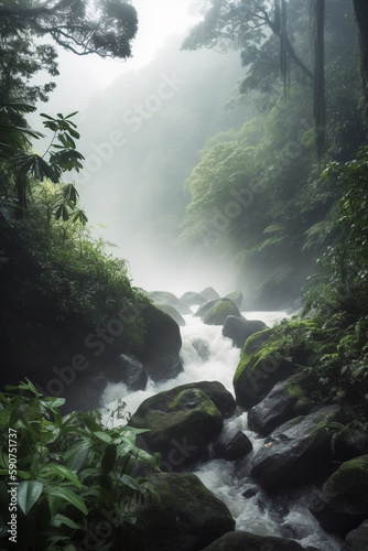 Serenity in the Jungle: A River Running Through the Greenery © artefacti