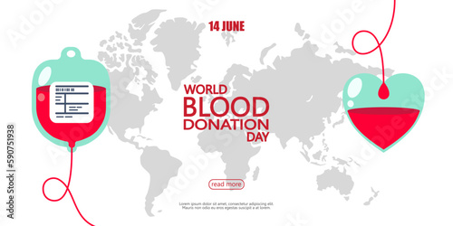 blood bag donated with heart, blood donor for poster, banner, card, and background. Vector illustration flat design for World blood donation day.