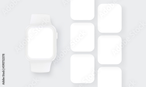 Clay Smart Watch with Blank Screen. Mockup for Showcasing Mobile Apps Interfaces. Vector Illustration