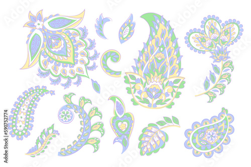 set of isolated elements paisley  flowers and leaf for you own design