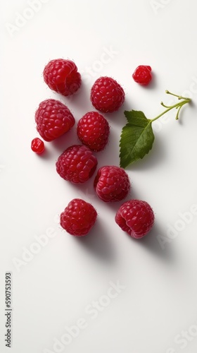 raspberries on white background