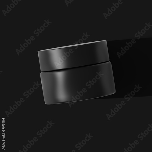 Matte Black Cosmetic Jar mockup Top View with long shadow Isolated Black Background