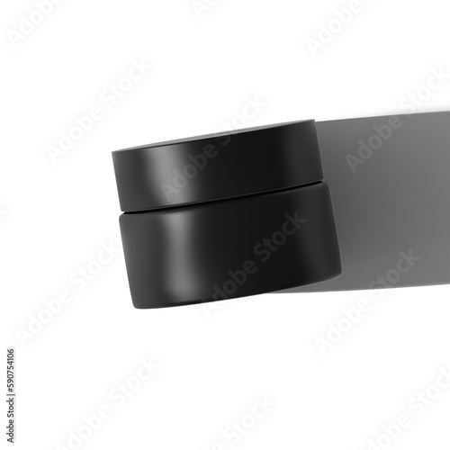 Matte Black Cosmetic Jar mockup Top View with long shadow Isolated Transparent Background