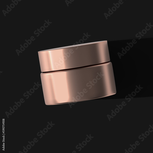 Rose Gold Cosmetic Jar mockup Top View with long shadow Isolated Black Background