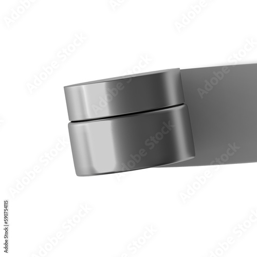 Silver Cosmetic Jar mockup Top View with long shadow Isolated Transparent Background