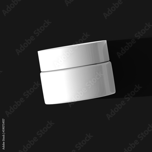 White Cosmetic Jar mockup Top View with long shadow Isolated Black Background