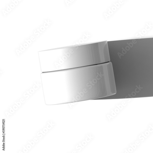 White Cosmetic Jar mockup Top View with long shadow Isolated Transparent Background