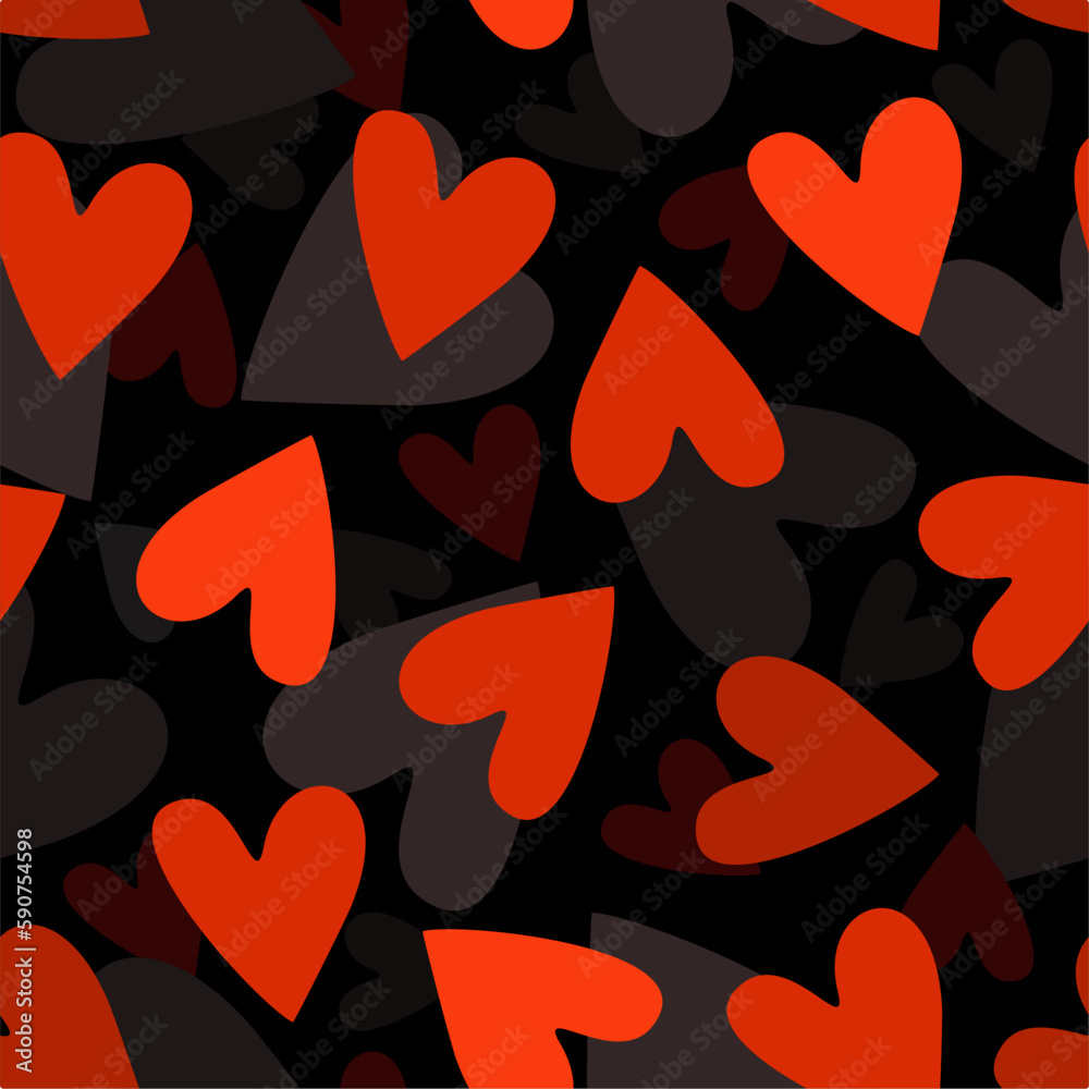 Vector seamless abstract pattern with hearts on black background. Vector seamless abstract pattern with hearts on black background.