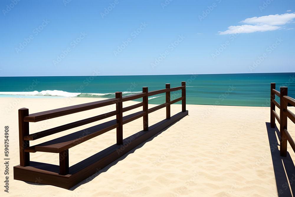 Wooden Railing On Beach