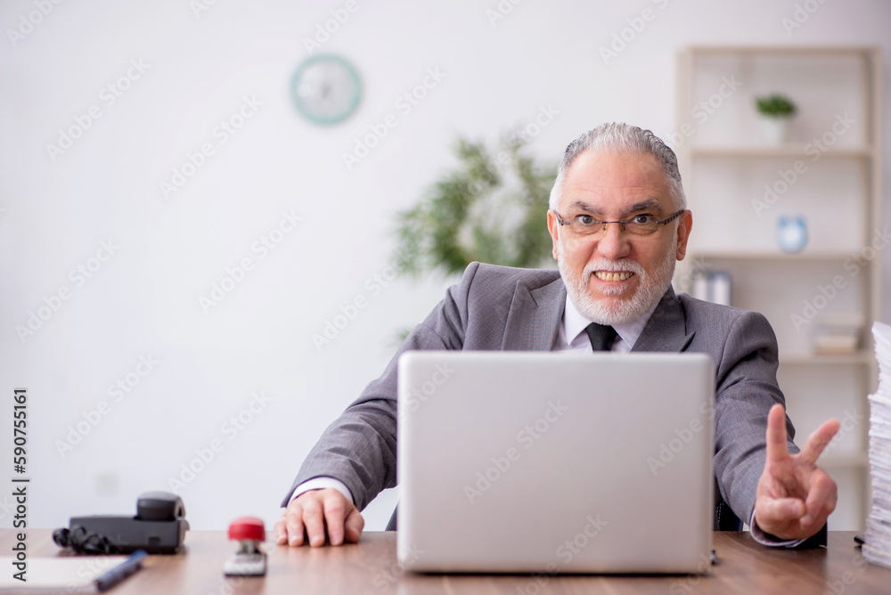 Old male employee working in the office