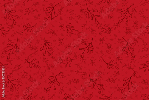 Red Floral abstract background. Seamless pattern with Leaves. Endless ornament with leaf. Wallpaper and bed linen print with tree branch. Vector illustration. Wrapping paper for gifts.