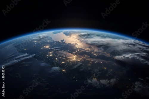 Global World on Black Background with Copy Space © Thares2020