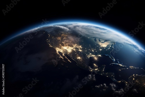 Global World on Black Background with Copy Space