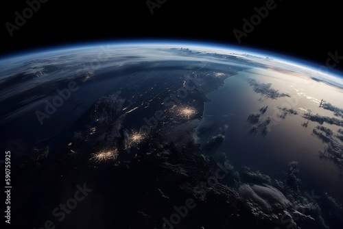 Global World on Black Background with Copy Space